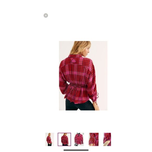 Free People We The Free Pacific Dawn Drawstring Plaid Shirt Red Women's Medium - Picture 9 of 9
